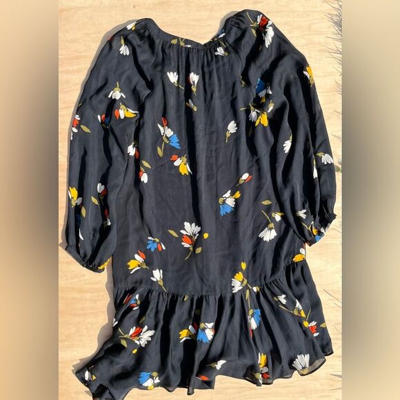 Joie Agrafene Dress Black Silk Floral Asymmetrical Ruffle Short Size Medium - Picture 11 of 15